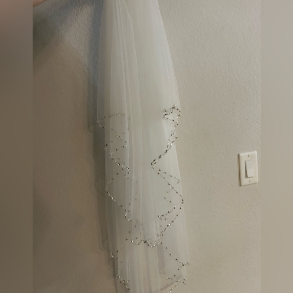 Elegant White Veil with Silver Accents